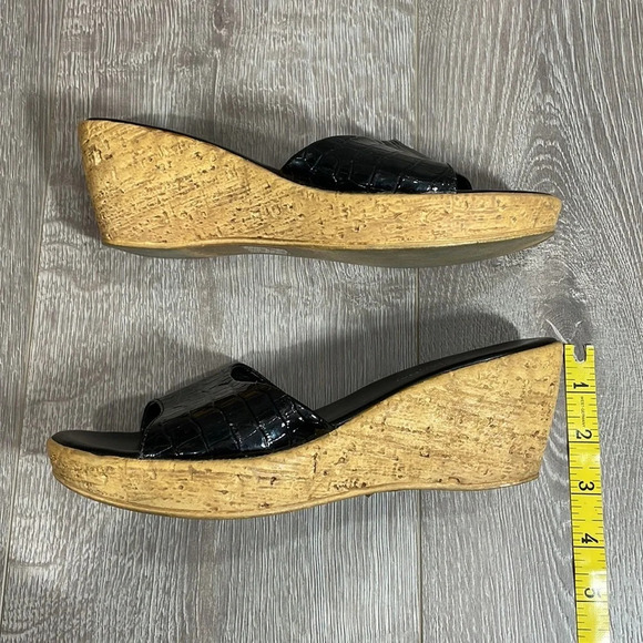 Marzia Vellutini Italian Wedge Slip On Sandals Black Patent Croc Faux Cork 6.5 - Picture 9 of 16